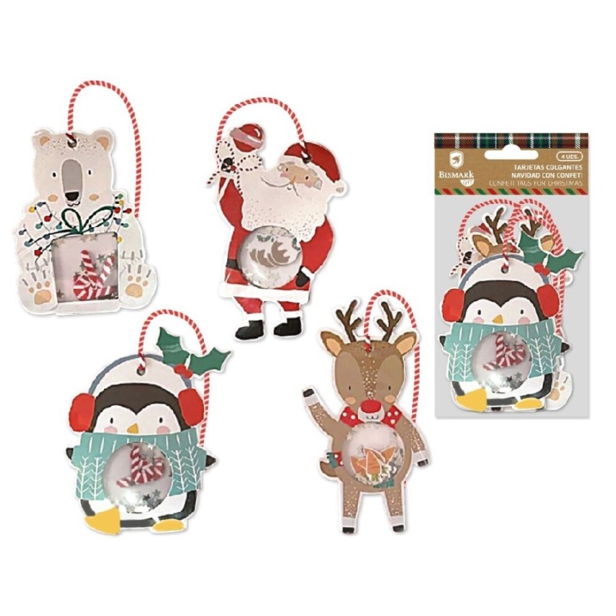 1136 Set 4 Tarjetas Colgantes Navidad con Ado